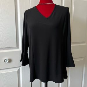Susan Graver textured liquid knit 3/4 sleeve top with ruffles